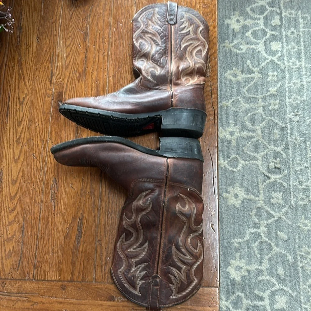 AERO GLIDE 7 Brown Leather Western Work Boots Men’s Elastomeric Insole Size 12